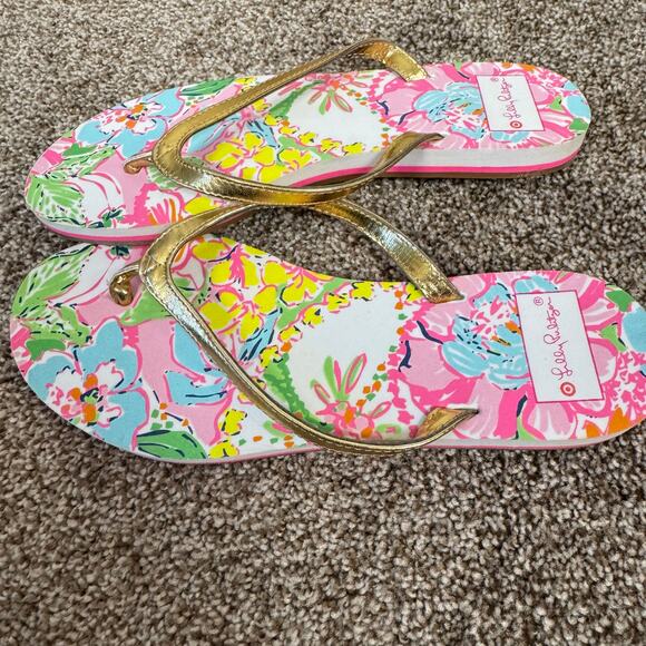 Lilly Pulitzer x Target NWOT Flip Flops Nosey Posey Size 6 Beach Vacation Cruise - Picture 5 of 9
